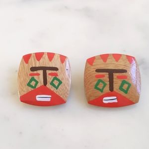 NWOT. RARE! Vintage Wooden Earrings with Hand Painted Face.